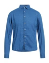 Rossopuro Man Shirt Bright Blue Size 16 Linen