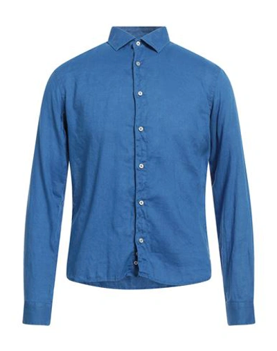 Rossopuro Man Shirt Bright Blue Size 16 Linen