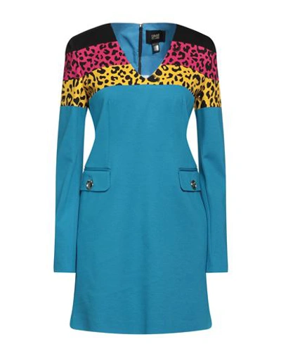 Cavalli Class Woman Mini Dress Azure Size 4 Viscose, Polyamide, Elastane In Blue