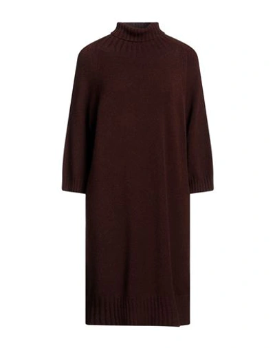 Solotre Woman Mini Dress Dark Brown Size 2 Viscose, Polyester, Polyamide