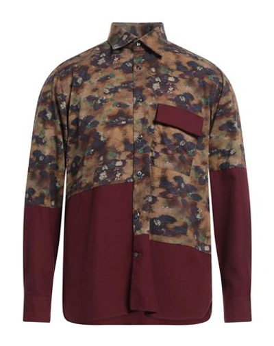Tintoria Mattei 954 Man Shirt Burgundy Size 15 ½ Cotton, Wool, Polyester In Red