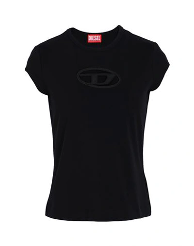 DIESEL DIESEL T-ANGIE WOMAN T-SHIRT BLACK SIZE XL COTTON, ELASTANE