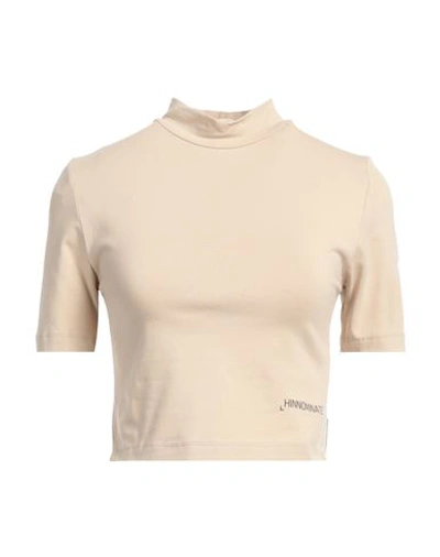 Hinnominate Woman T-shirt Beige Size L Cotton, Elastane