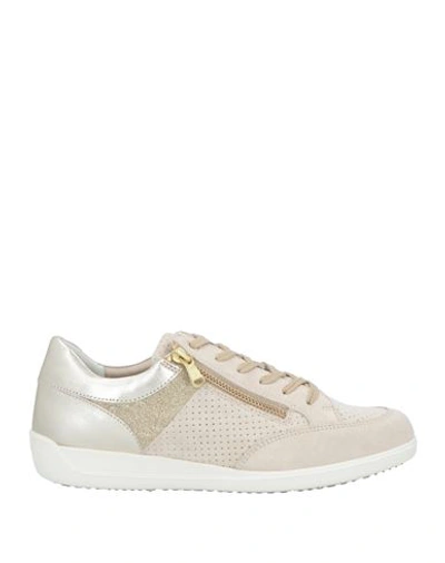 Geox Woman Sneakers Beige Size 8 Textile Fibers, Soft Leather