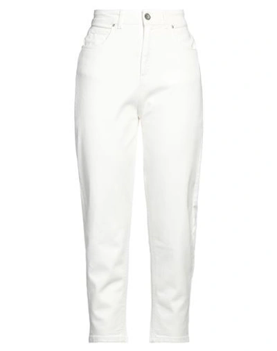 Brand Unique Woman Pants White Size 1 Cotton, Elastane