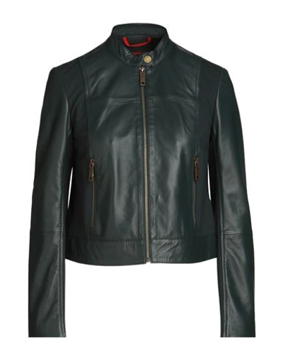 Max & Co . Woman Jacket Dark Green Size 10 Ovine Leather