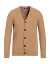 +39 Masq Man Cardigan Camel Size 44 Cotton, Polyamide, Elastane In Beige