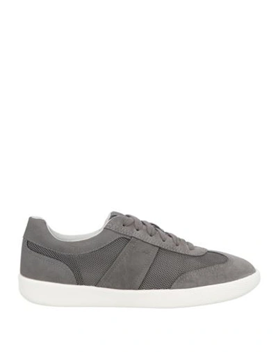 Geox Man Sneakers Lead Size 8 Soft Leather, Textile Fibers In Grey