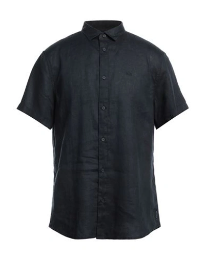 Armani Exchange Man Shirt Midnight Blue Size Xxl Linen In Navy