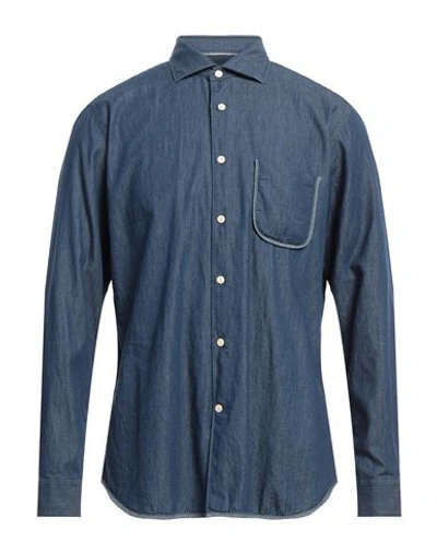 Tintoria Mattei 954 Man Denim Shirt Blue Size 17 Cotton