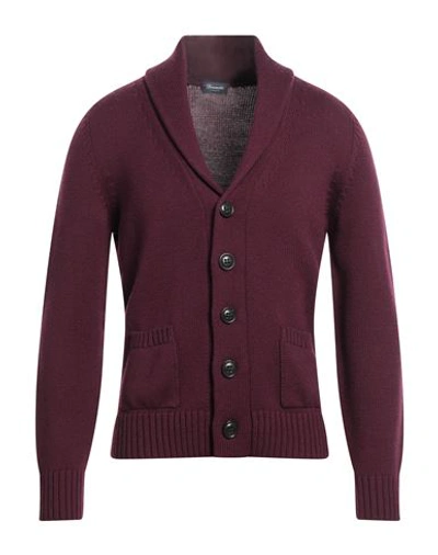 Drumohr Man Cardigan Deep Purple Size 46 Merino Wool In Purple