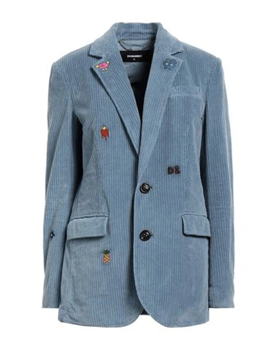Dsquared2 Woman Blazer Pastel Blue Size 4 Cotton, Elastane In Blue