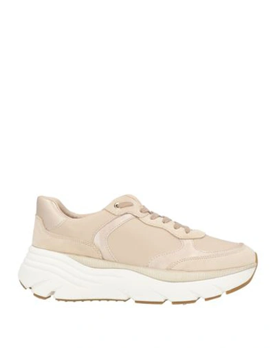 Geox Woman Sneakers Beige Size 10.5 Soft Leather, Textile Fibers
