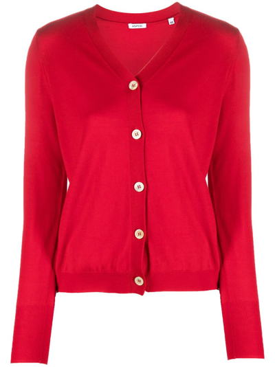 Aspesi V-neck Wool Cardigan In Red