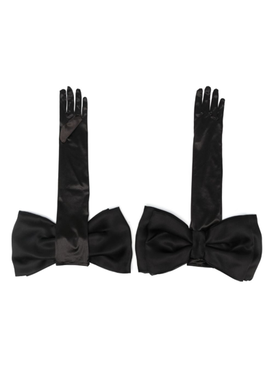 Parlor Bow-detail Satin Gloves In Schwarz
