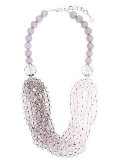 Emporio Armani Beaded Multi-chain Necklace In Grey