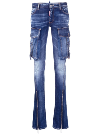 Dsquared2 Cargo Flared Jeans In Blau