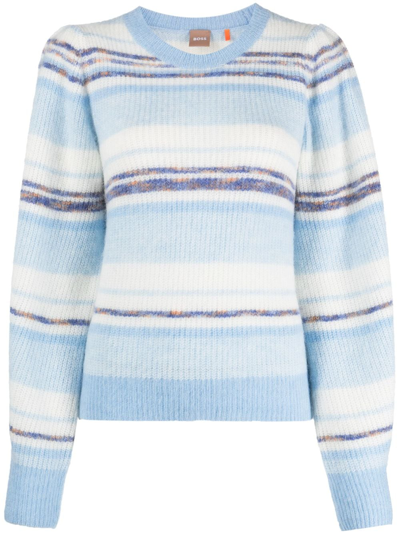 Hugo Boss Stripe-pattern Crew-neck Sweatshirt In Blau