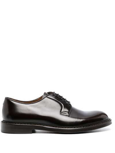 Doucal's Lace-up Patent Leather Derby Shoes In 褐色