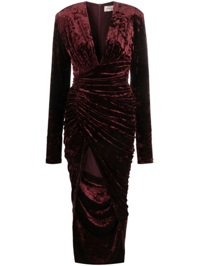 Alexandre Vauthier Draped Asymmetric Velour Dress In Red