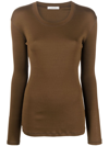 Lemaire Rib Cotton Long Sleeve T-shirt In Brown