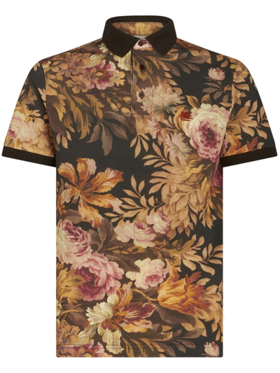 Etro Poloshirt Mit Floralem Print In Brown