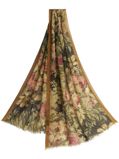 Etro Floral-print Cashmere Scarf In Green