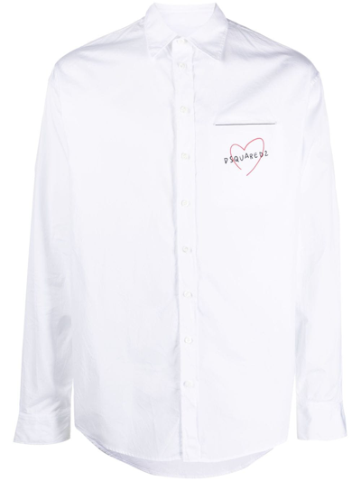 Dsquared2 Logo-print Button-up Shirt In Weiss