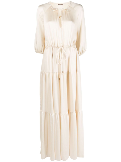 Peserico Half-length Sleeve Tiered Maxi Dress In Nude