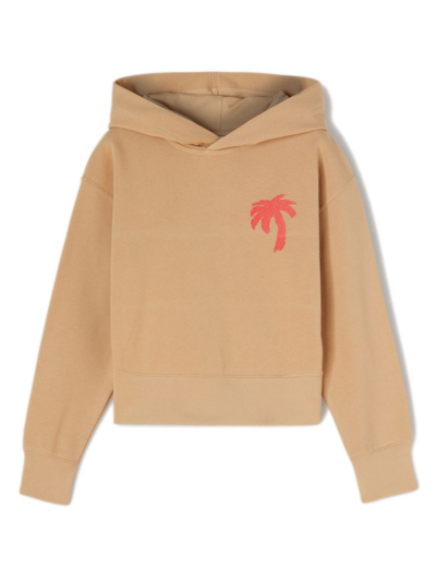 Palm Angels Kids' Camouflage-print Cotton Hoodie In Beige