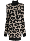 Shop Philipp Plein Shoulder-pads Leopard-print Dress In Schwarz