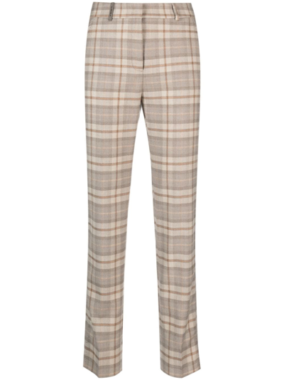 Peserico Check-pattern Cropped Wool Trousers In Nude