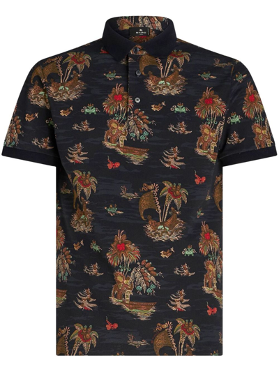 Etro Graphic-print Cotton Polo Shirt In Multi