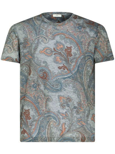 Etro Paisley T-shirt Aus Lyocell In Blue