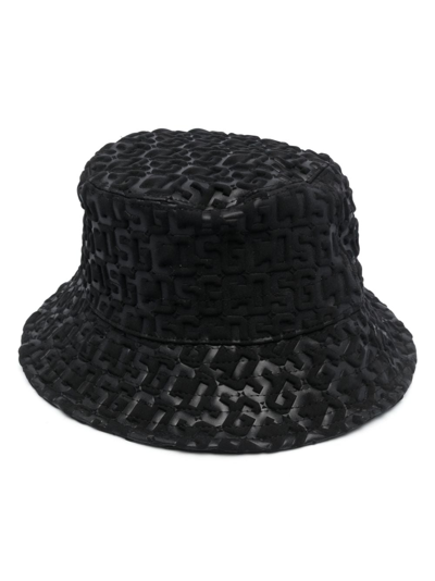 Gcds Embossed-monogram Drawstring Bucket Hat In Black