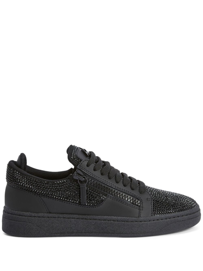 Giuseppe Zanotti Men's Gz 94 Crystal Leather Low Top Trainers In Nero