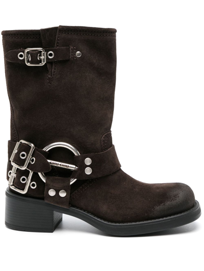 Miu Miu Buckle-detail Suede Boots In Schwarz
