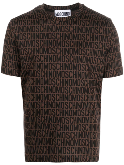 Moschino Logo-print Crew Neck T-shirt In Brown
