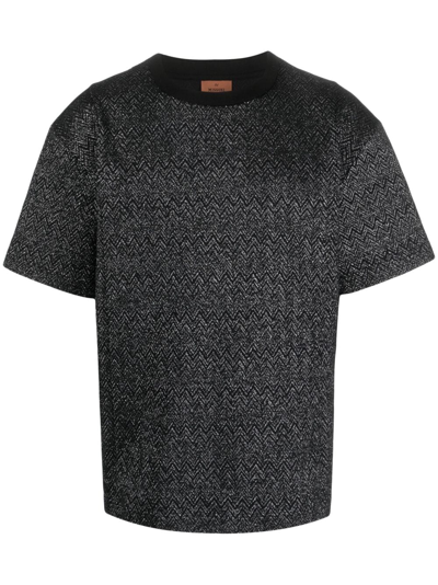 Missoni Zig-zag Pattern Wool-blend T-shirt In Schwarz