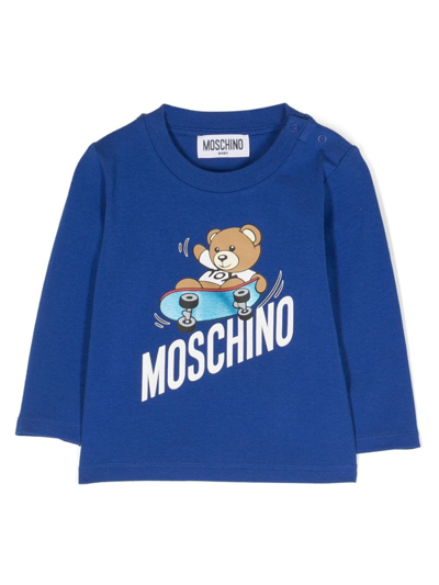 Moschino Babies' Logo-print Long-sleeve T-shirt In Blau