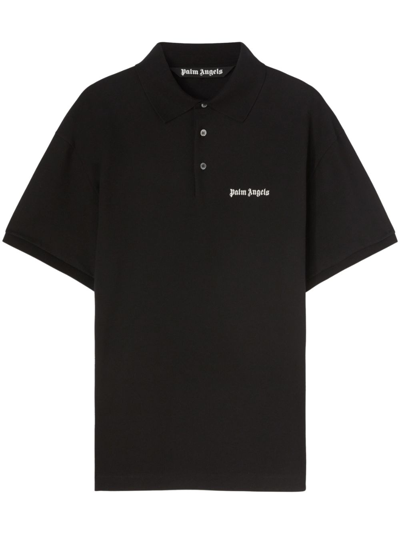 Palm Angels Hopsack Cotton Polo With Embroidered Logo In Black