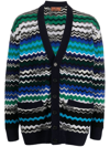 Missoni Zig-zag Knitted Wool-blend Cardigan In Blau