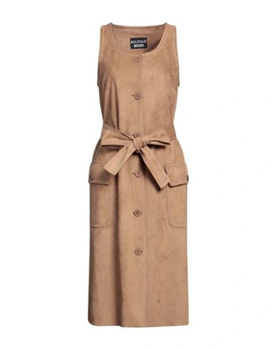 Boutique Moschino Woman Midi Dress Camel Size 12 Polyester, Rubber In Beige