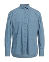 Tintoria Mattei 954 Man Shirt Slate Blue Size 16 Cotton In Blue