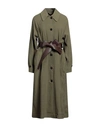 MOMONÍ MOMONÍ WOMAN OVERCOAT & TRENCH COAT MILITARY GREEN SIZE 12 VIRGIN WOOL, POLYESTER, VISCOSE, POLYAMID