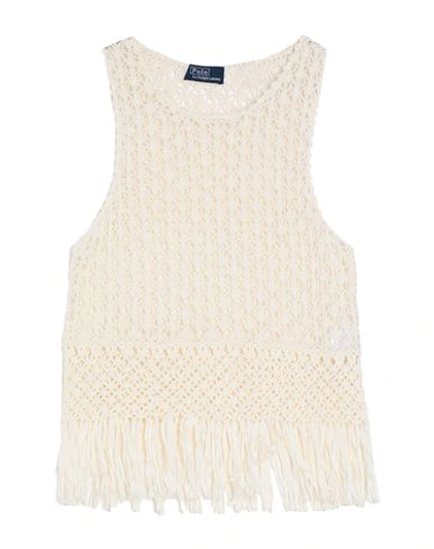 Polo Ralph Lauren Pointelle-knit Macrame-fringe Cotton Top In White