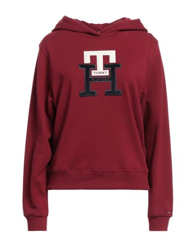 Tommy Hilfiger Woman Sweatshirt Burgundy Size L Cotton In Red