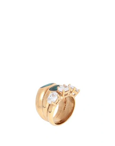 Voodoo Jewels Green Carhun Ring Woman Ring Gold Size 7.75 Bronze, Hardstone, Resin