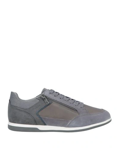 Geox Man Sneakers Lead Size 8 Soft Leather, Textile Fibers In Grey