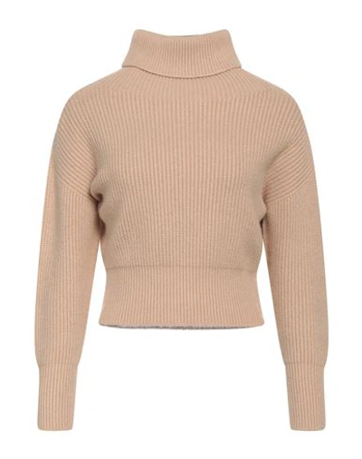Caractere Caractère Woman Turtleneck Beige Size 2 Viscose, Polyester, Polyamide